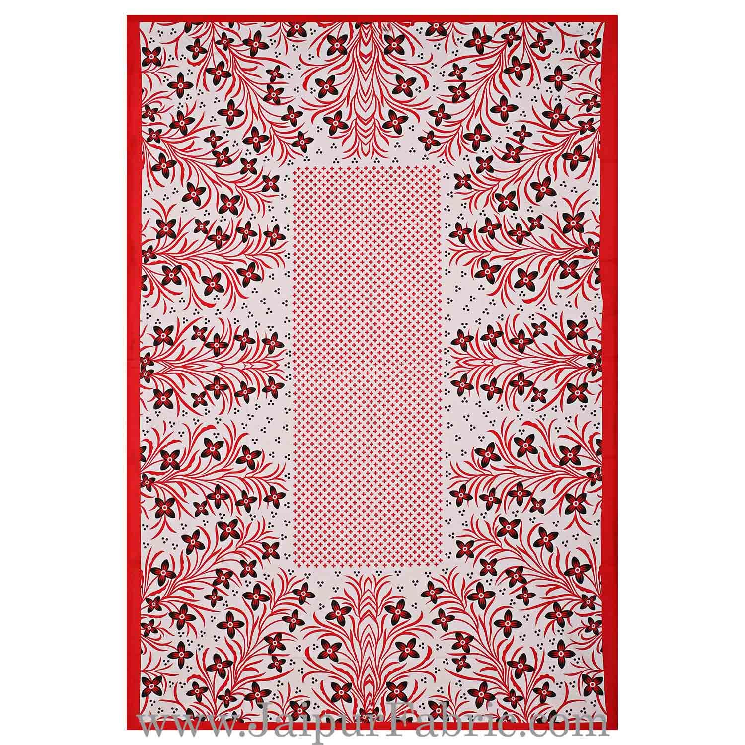 Single Bedsheet Pure Cotton Red Border with Flower and Leaf Pattern