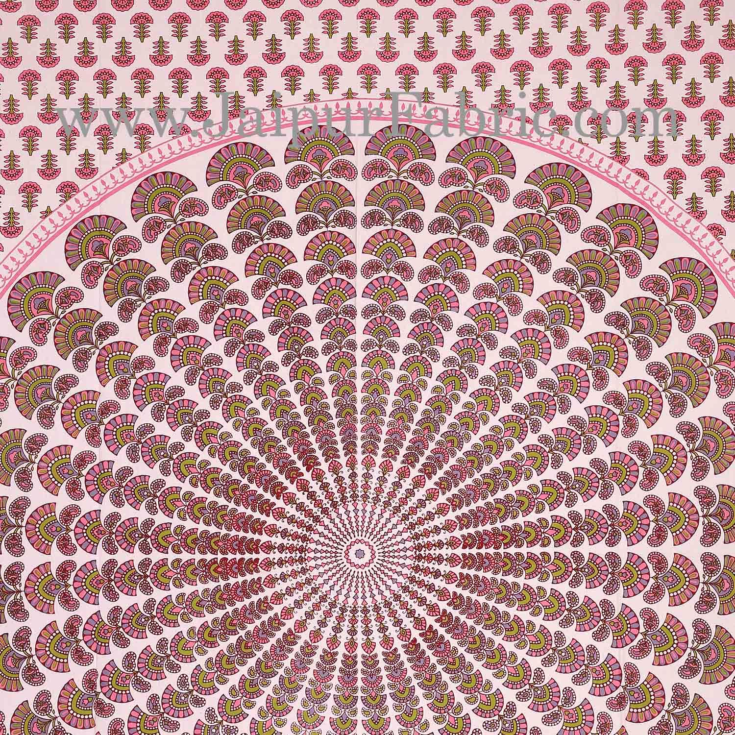 Pink Border Cream Base Mandala Print Diwan Set