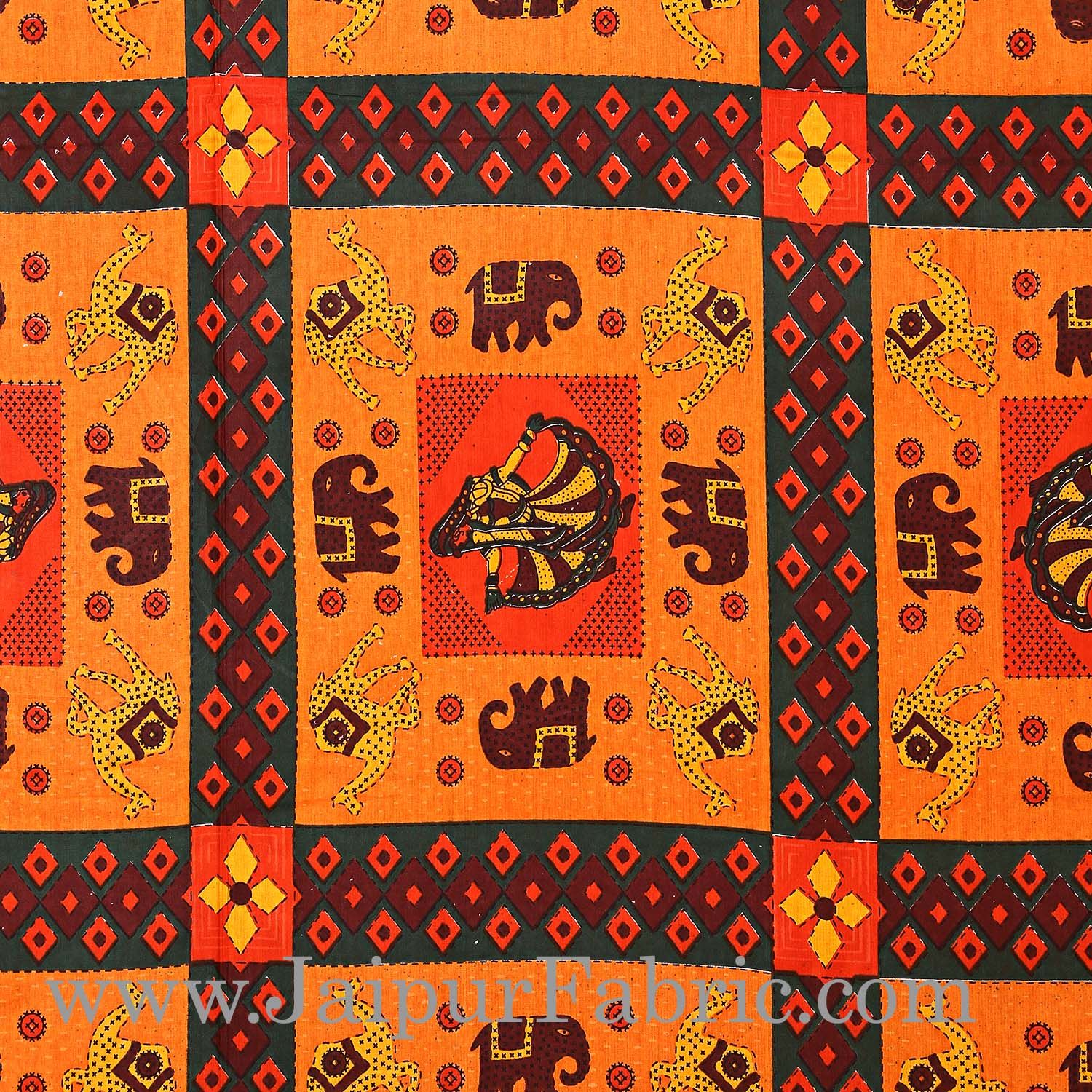 Orange Border Orange Base Gujri Dance In Square Patton Cotton Double Bed Sheet