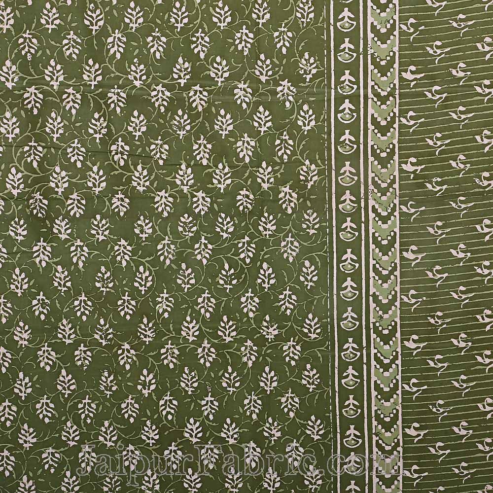 Double Bedsheet Dabu Indigo Dye Olive Green Hand Block Leaf Print