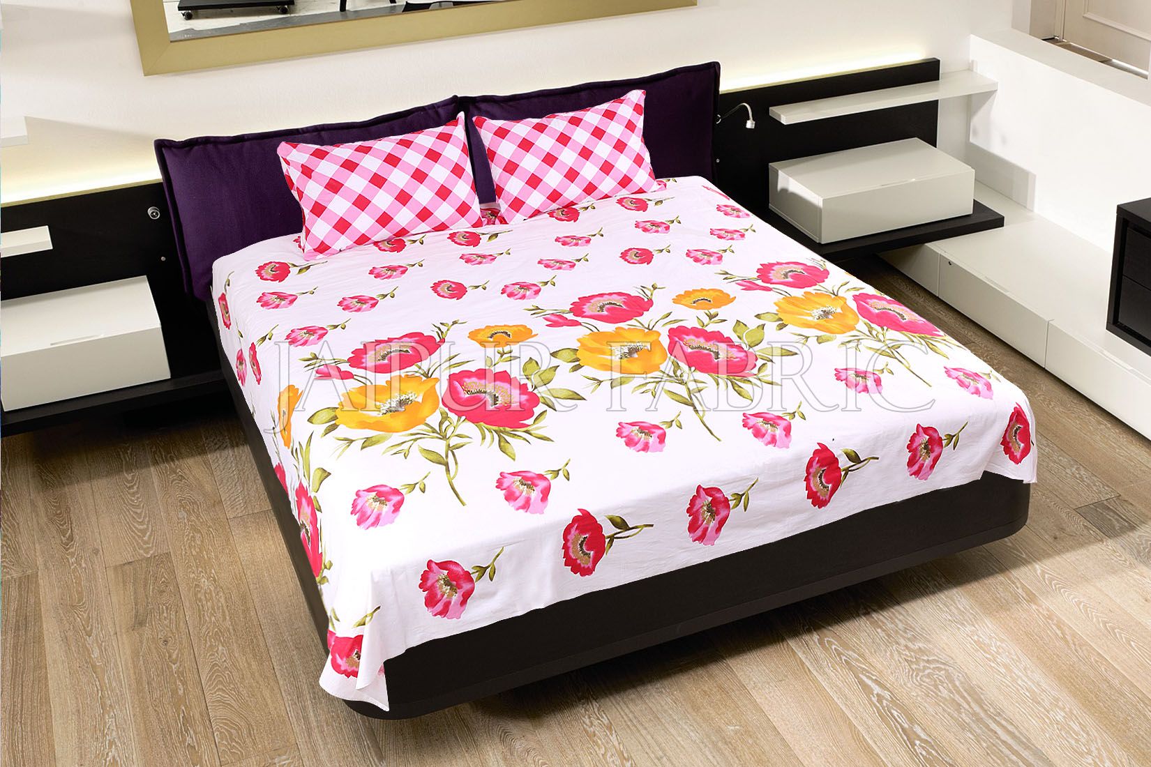 Pink Checkered Plaid Pattern Double Bed Sheet
