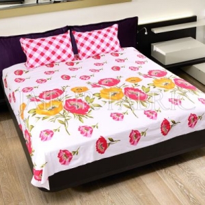 Pink Checkered Plaid Pattern Double Bed Sheet