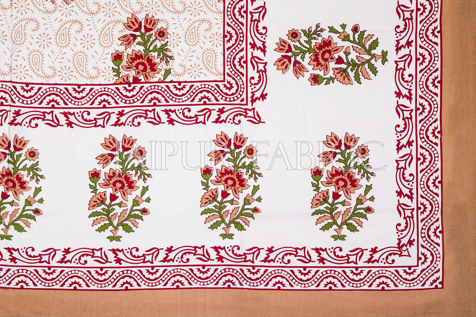 White Base Brown Floral Print Cotton Single Bed Sheet