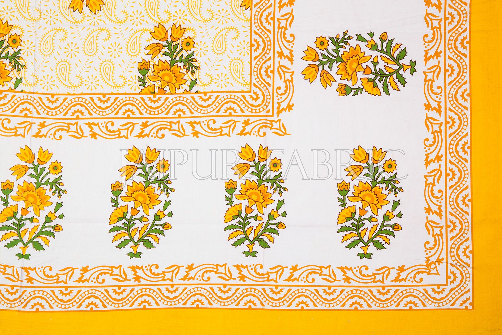 White Base  Yellow Print Cotton Single Bed Sheet