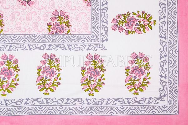 White Base Pink Floral Print Cotton Single Bed Sheet