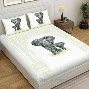 Green Elephant Print King Size Bedsheet