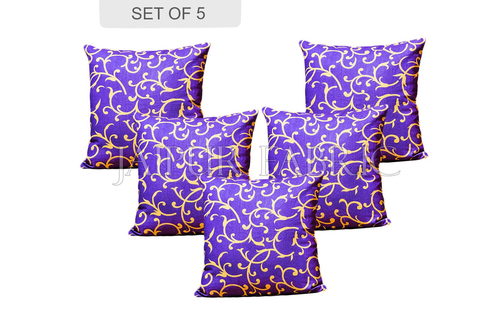 Purple Base Leaf Print Cushion Cover