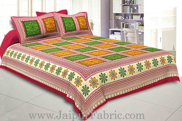 Double bedsheet  Maroon Border Multi Checks Pattern Smooth Touch With 2 Pillow Cover
