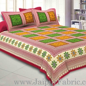 Double bedsheet  Maroon Border Multi Checks Pattern Smooth Touch With 2 Pillow Cover