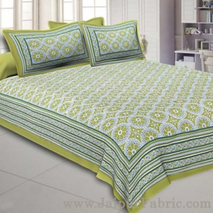 Double Bedsheet Green Border Round Circle Cotton With 2 Pillow Covers
