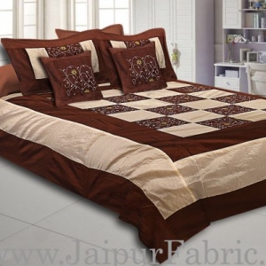 Dark Chocolate And Cream Check With Embroidery Silk festive Double Bed sheet