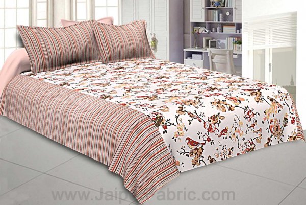 Double Bedsheet Aflush Colorful Sparrows  Design Print