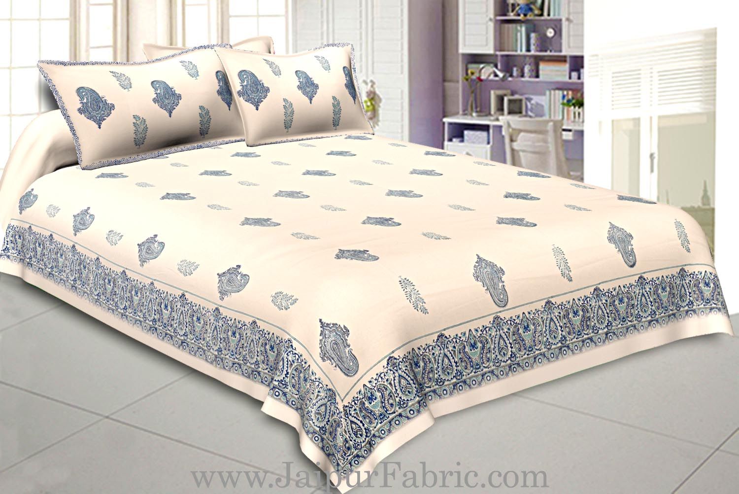 Smooth Cotton Double Bedsheet Paisley Design Print With Two Pillow Cover
