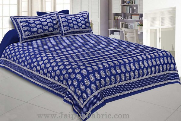Paisley Double Bedsheet Blue Color Fine Cotton With Two Pillow covers