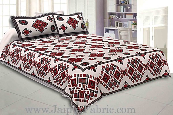 Double Bedsheet  Light Red And Grey  Border  Fine Cotton  Rangoli  Print