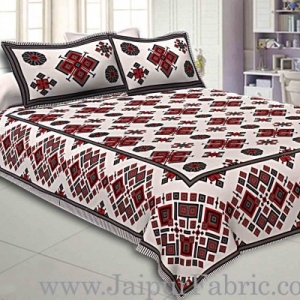 Double Bedsheet  Light Red And Grey  Border  Fine Cotton  Rangoli  Print