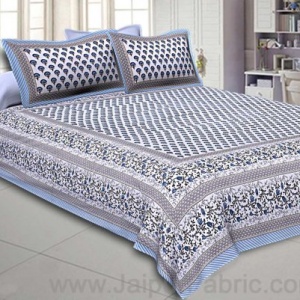 Multi Blue Floral Double Bedsheet with Two Pillow Cover