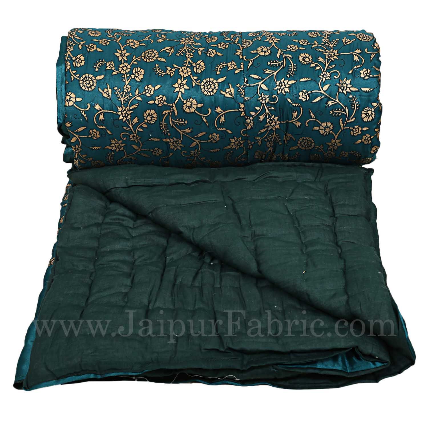 Jaipuri Double Quilt/Razai  Dark Green Golden Print