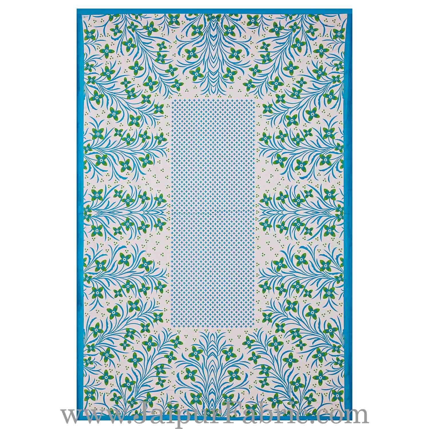 Single Bedsheet Pure Cotton firozi Border with Flower and Leaf Pattern