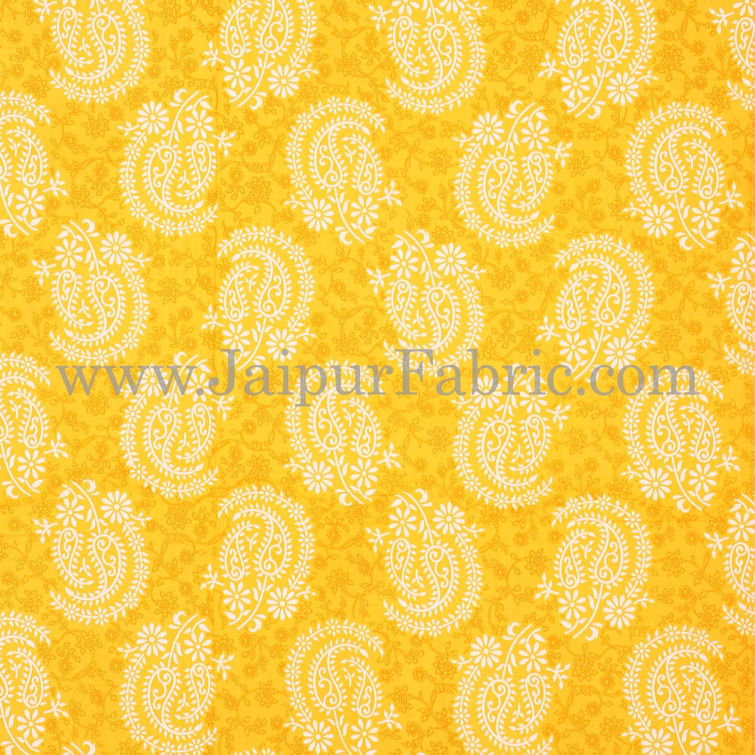 Yellow  Border With Zig-Zig Lining Twin Kerry Pattern Cotton Double Bed Sheet