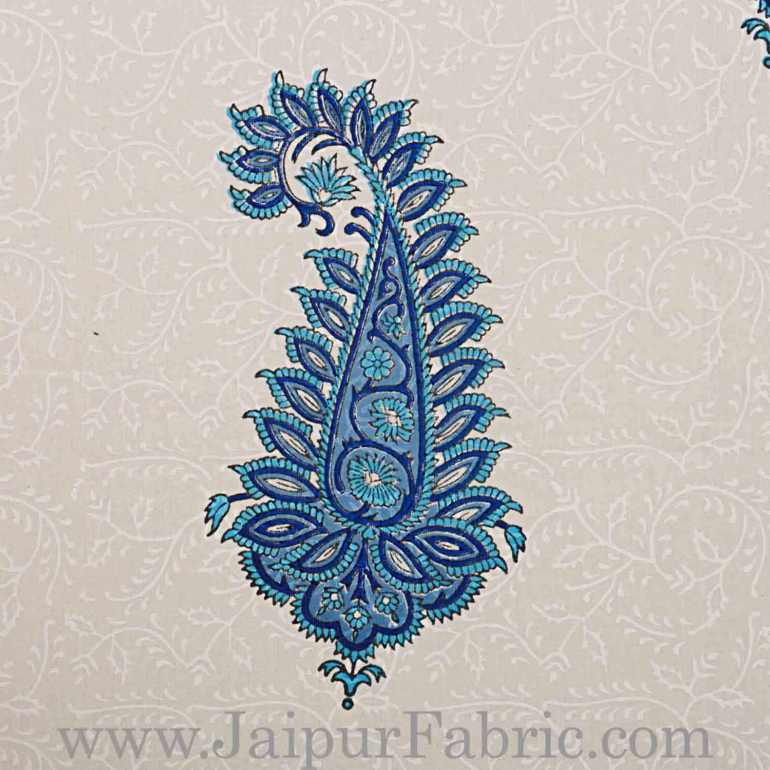 Double Bed Sheet White Base With Kadi Print Blue Rajasthani Buta Hand Block Print Super Fine  Cotton
