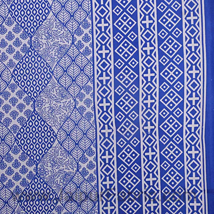 Double Bedsheet Big Bell  Print Blue Border Fine Cotton