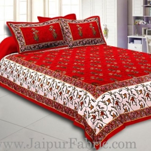 Maroon And Cream Border Maroon Base With  Small Mughal Print Cotton Double Bedsheet