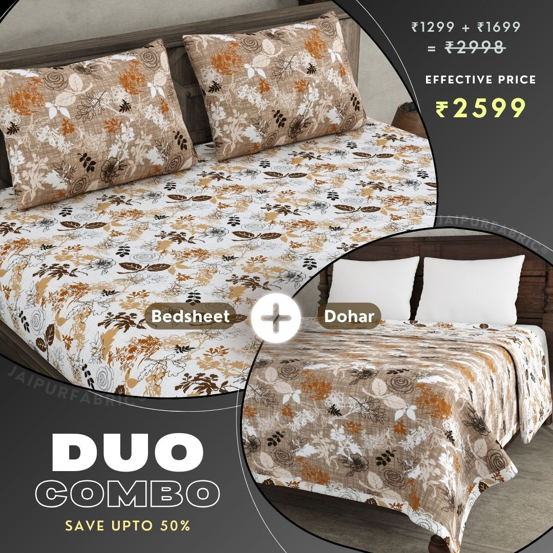 The Finest Pick Rose Pattern Brown Dohar and Bedsheet Combo