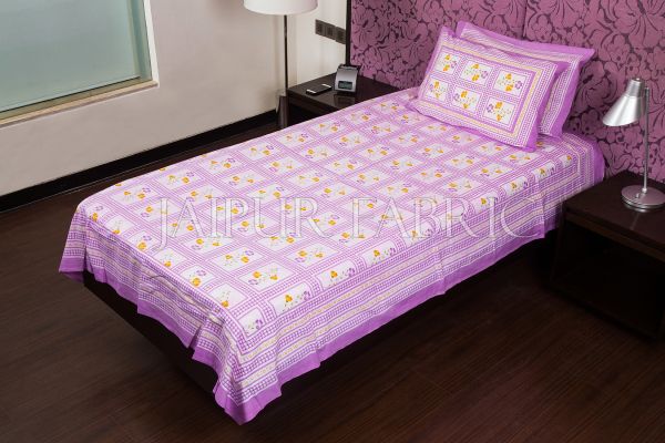 Purple Color White Base Floral Print  Single Bed Sheet