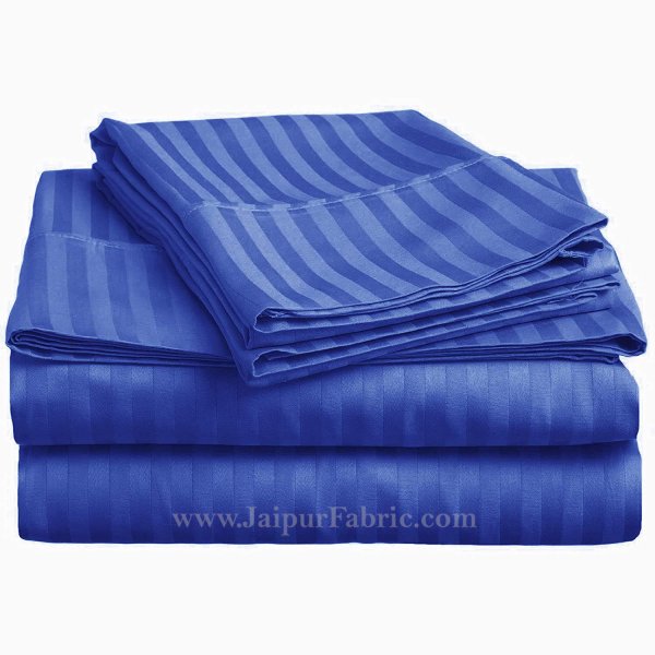 Royal Blue Self Design 300 TC King Size Pure Cotton Satin Slumber Sheet for Double Bed with 2 pillow covers
