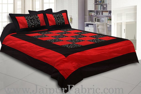 Black And Maroon Color Check With Embroidery Silk festive Double Bed sheet