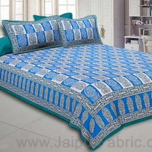 Double Bedsheet Sky Blue Fine Cotton Checkerd Design