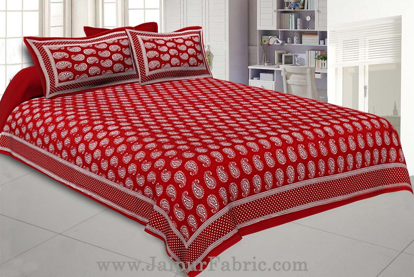 Paisley Double Bedsheet Red Color Fine Cotton With Two Pillow covers