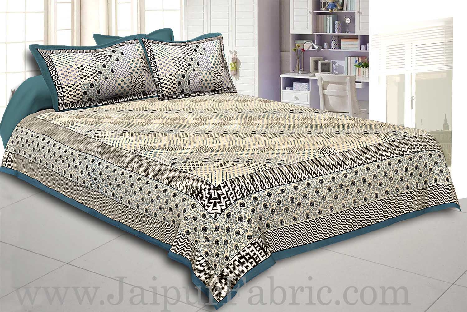 Light Green  Border  With Multi Checkered Pattern Fine Cotton Double Bedsheet With Two Pillow Cover