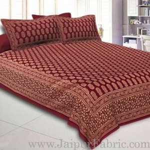 Double Bed Sheet With Shining Gold Print Maroon Base Gold Kerry Pattern Super Fine Cotton