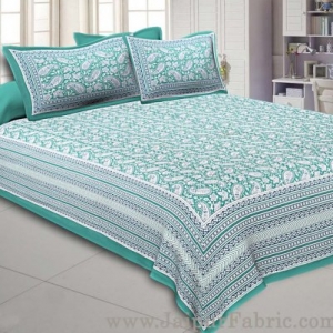 Paisley Double Bedsheet Green border in super fine cotton with 2 Pillow Covers