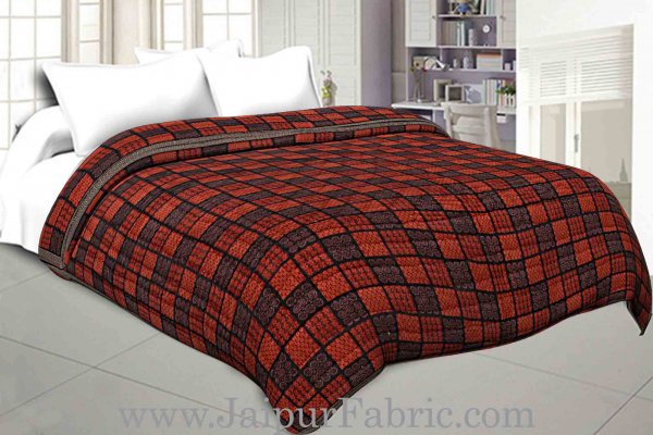 Double Bed Quilt  Big Check &amp; Dabu Print Cotton (Multicolour)