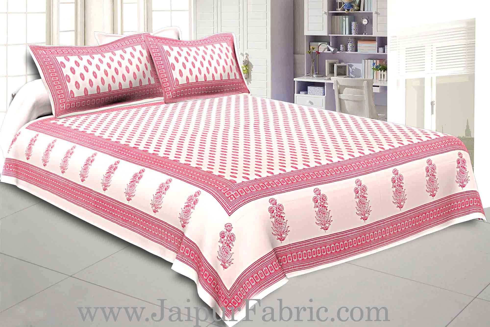 Double Bedsheet White Base Small Leaf With Two Pillow Cover