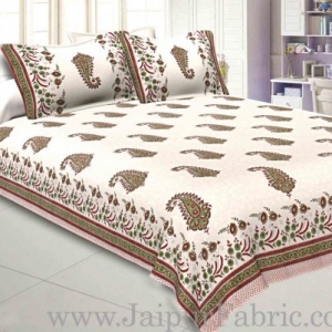 Double Bed Sheet White Base With Kadi Print Red Rajasthani Buta Hand Block Print Super Fine  Cotton