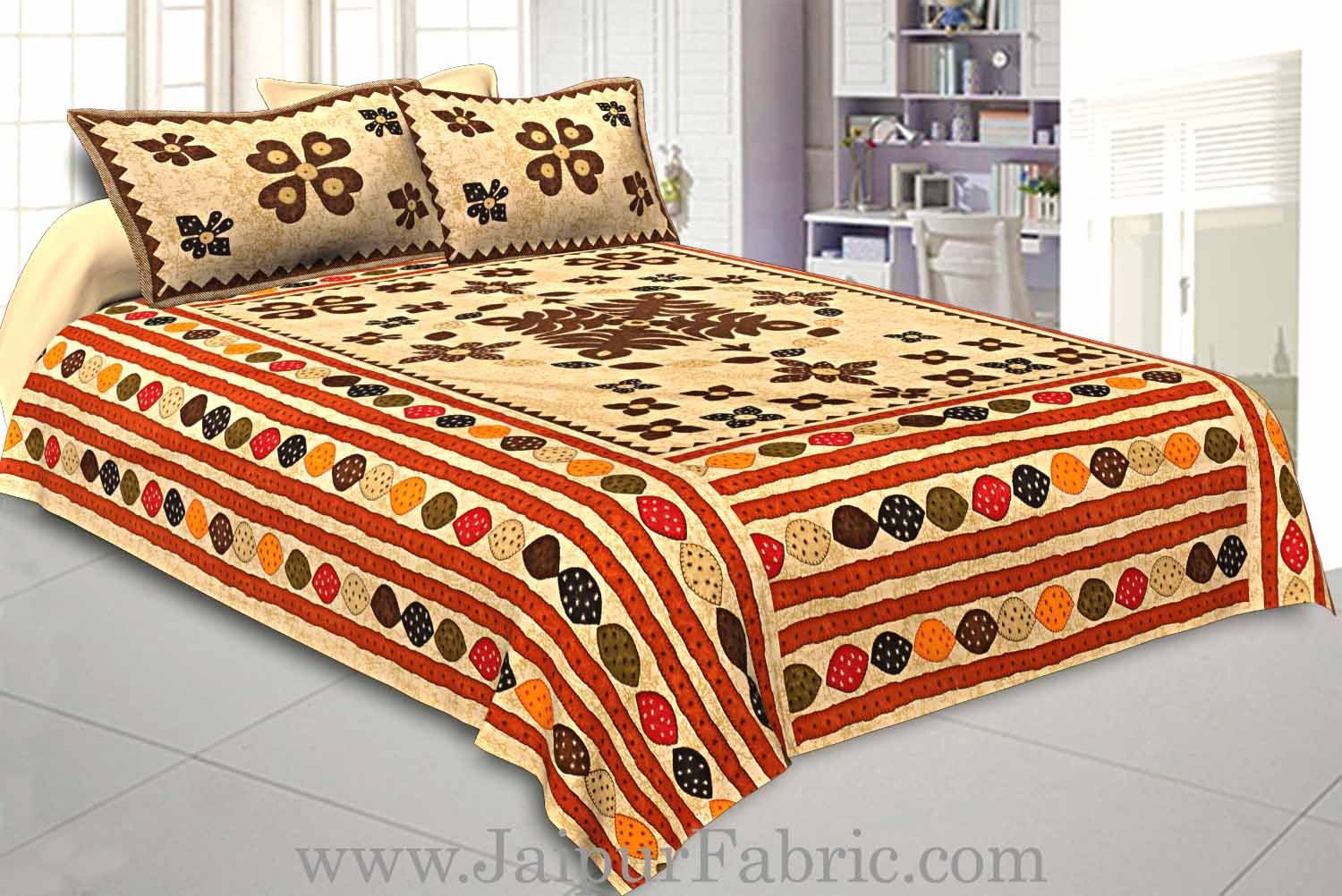 Double Bedsheet Cream Base Barmeri Rangoli