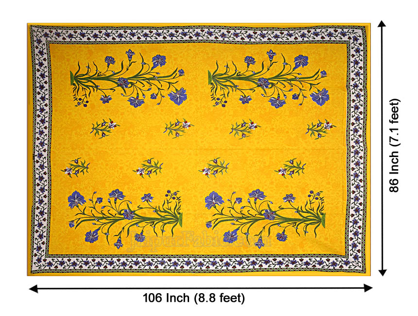 Yellow Border Tree Print Yellow Base Cotton Double  Bedsheet