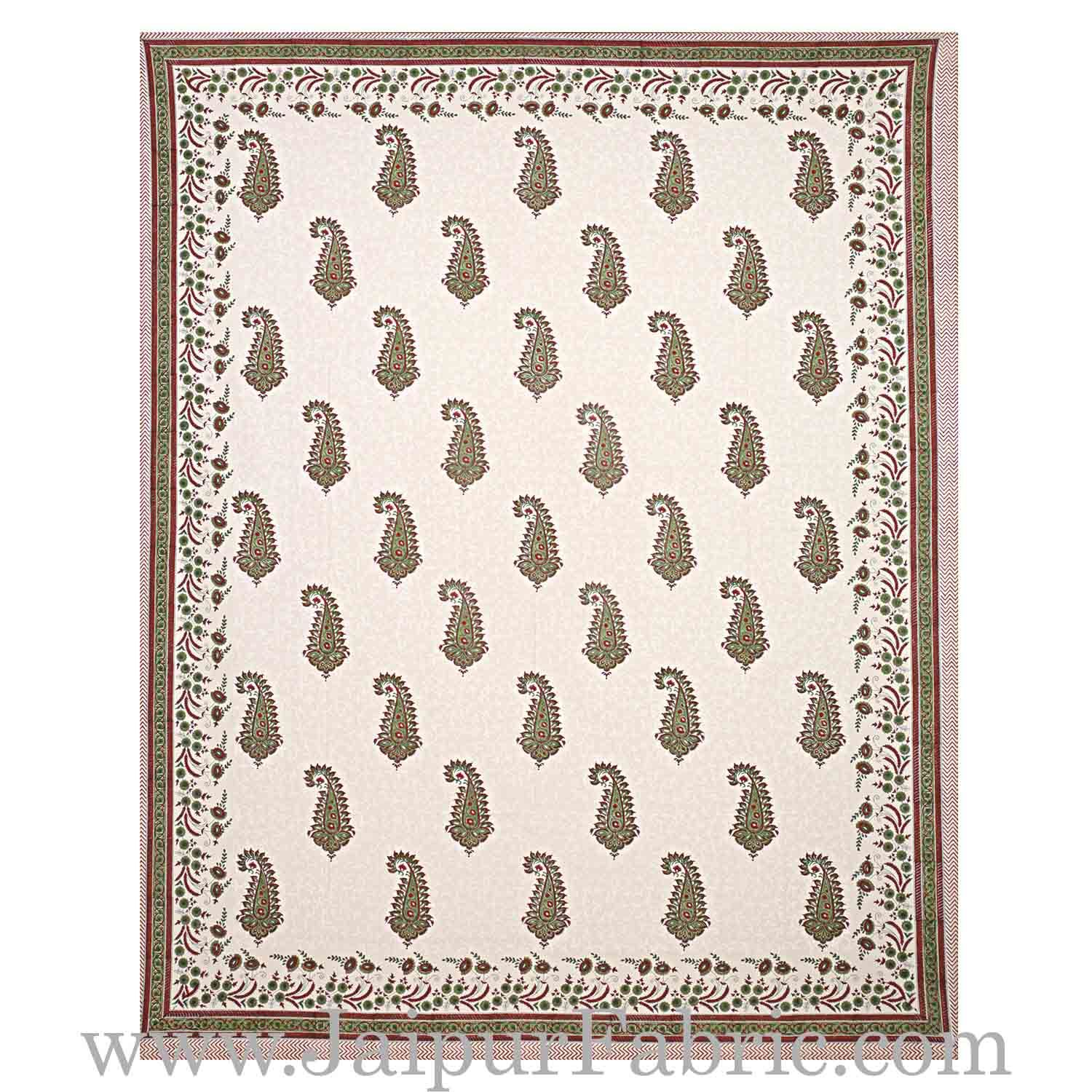 Double Bed Sheet White Base With Kadi Print Red Rajasthani Buta Hand Block Print Super Fine  Cotton