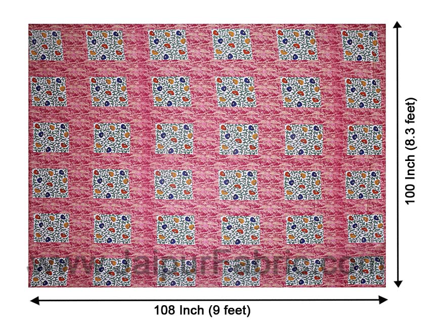 Pure Cotton 240 TC Double bedsheet in pink box floral pattern