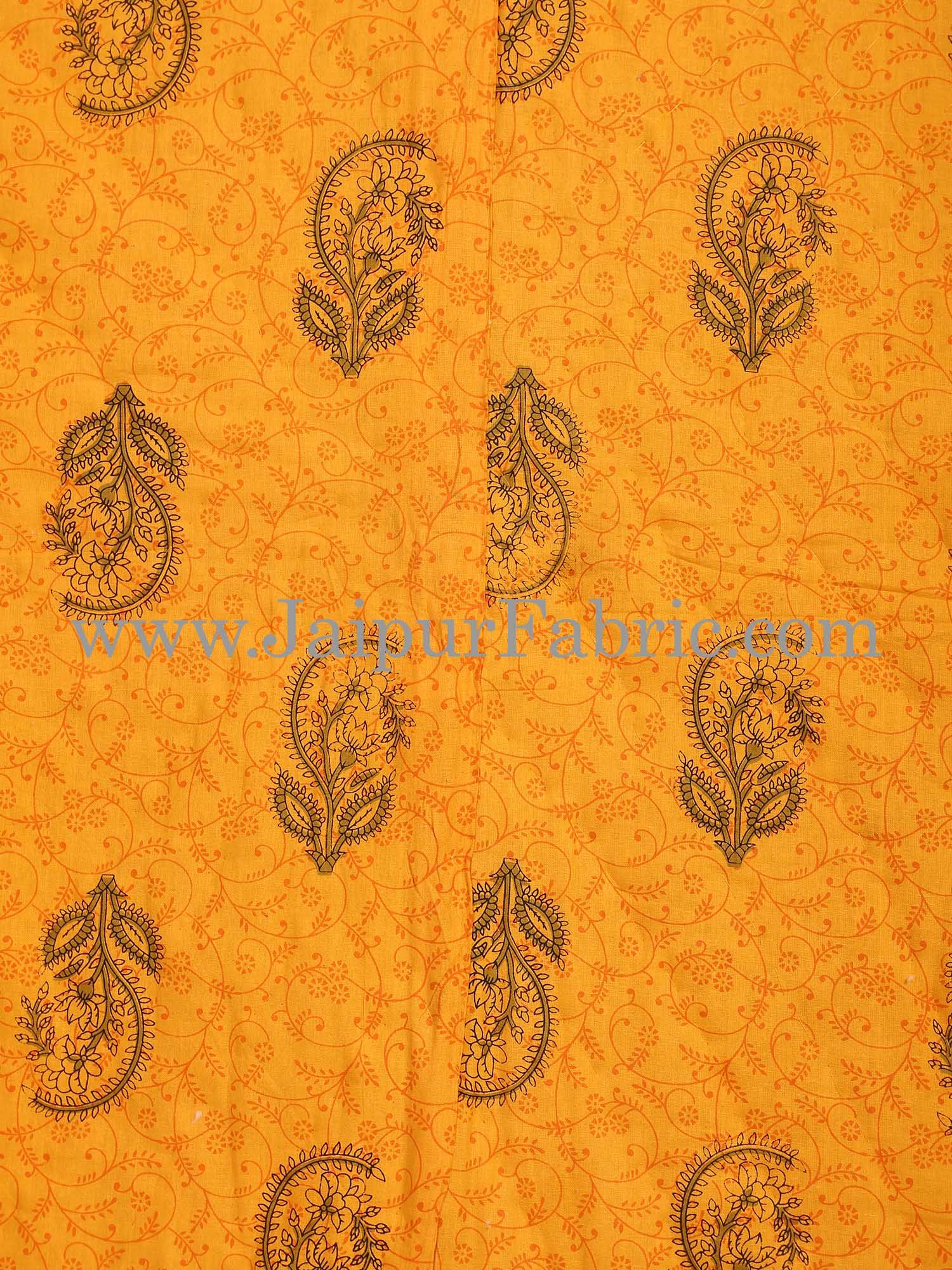 Yellow Border with Yellow Base  Long Boota Print Both Side Printed Cotton Double Quilt
