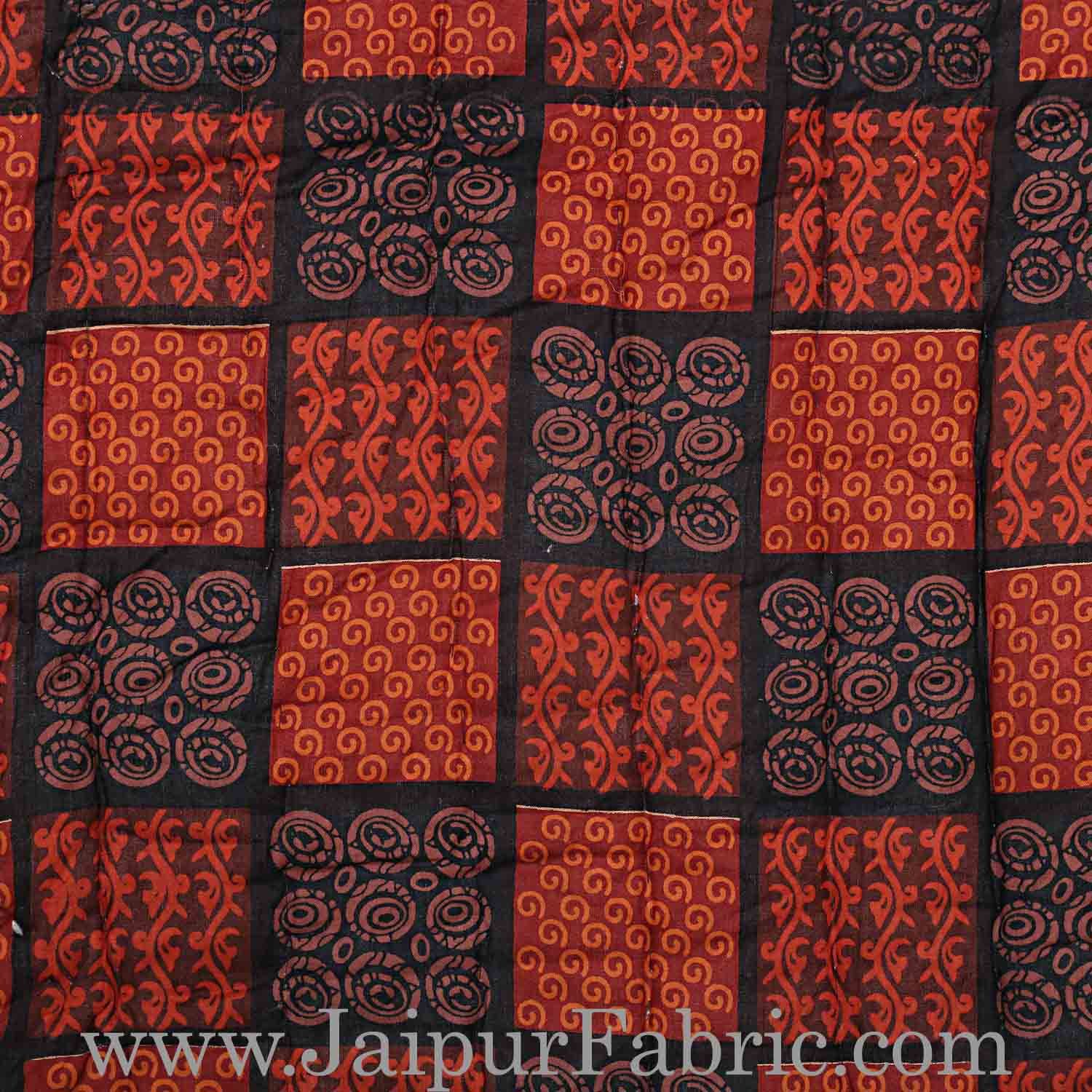 Double Bed Quilt  Big Check & Dabu Print Cotton (Multicolour)