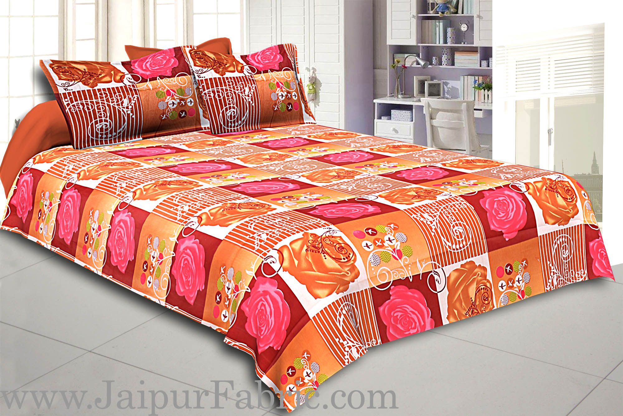 Stone Pink Floral Print Double Bed Sheet