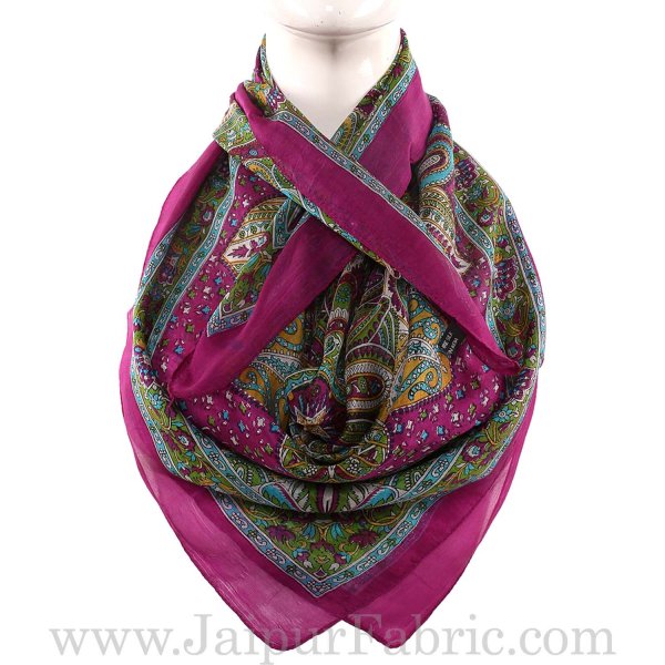 Green Color Paisely Design Like Square Women's Hair Scarf