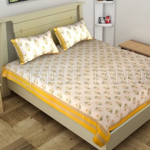Yellow Border Trellis Base Floral Printed Cotton Single Bed Sheet