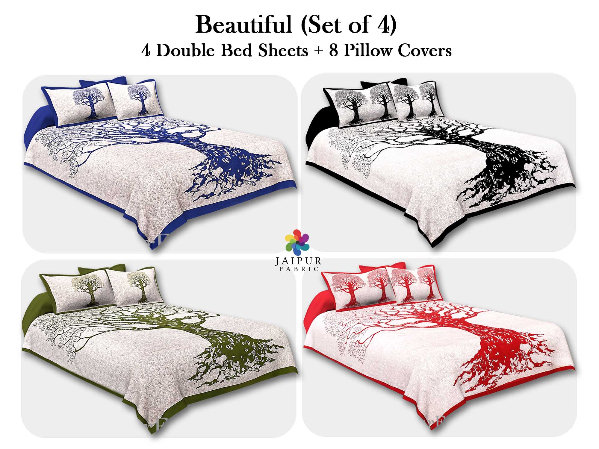 COMBO105 Beautiful Multicolor 4 Bedsheet + 8 Pillow Cover