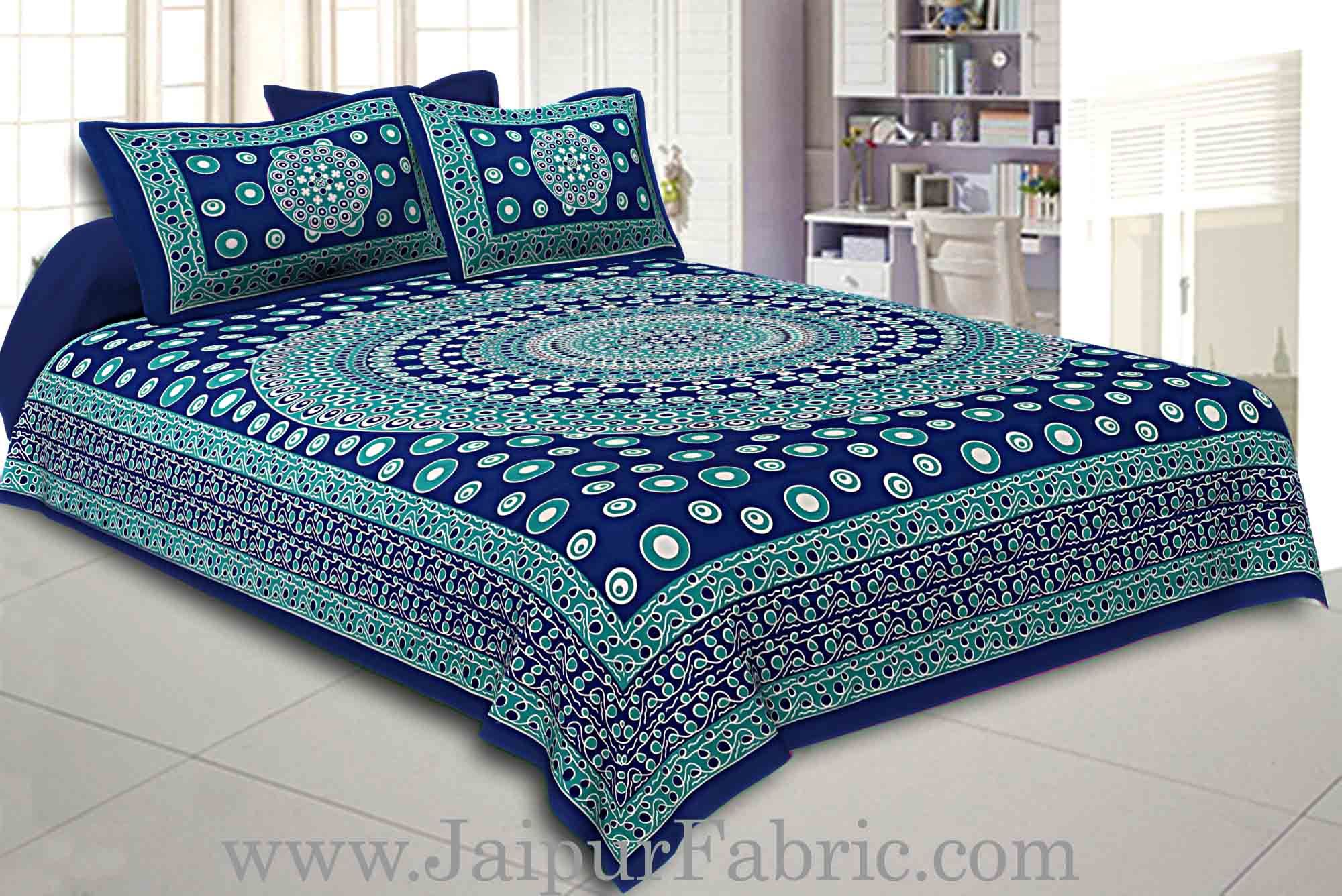 Double bedsheet Blue Color  Rangoli Pattern Smooth Touch With 2 Pillow Cover
